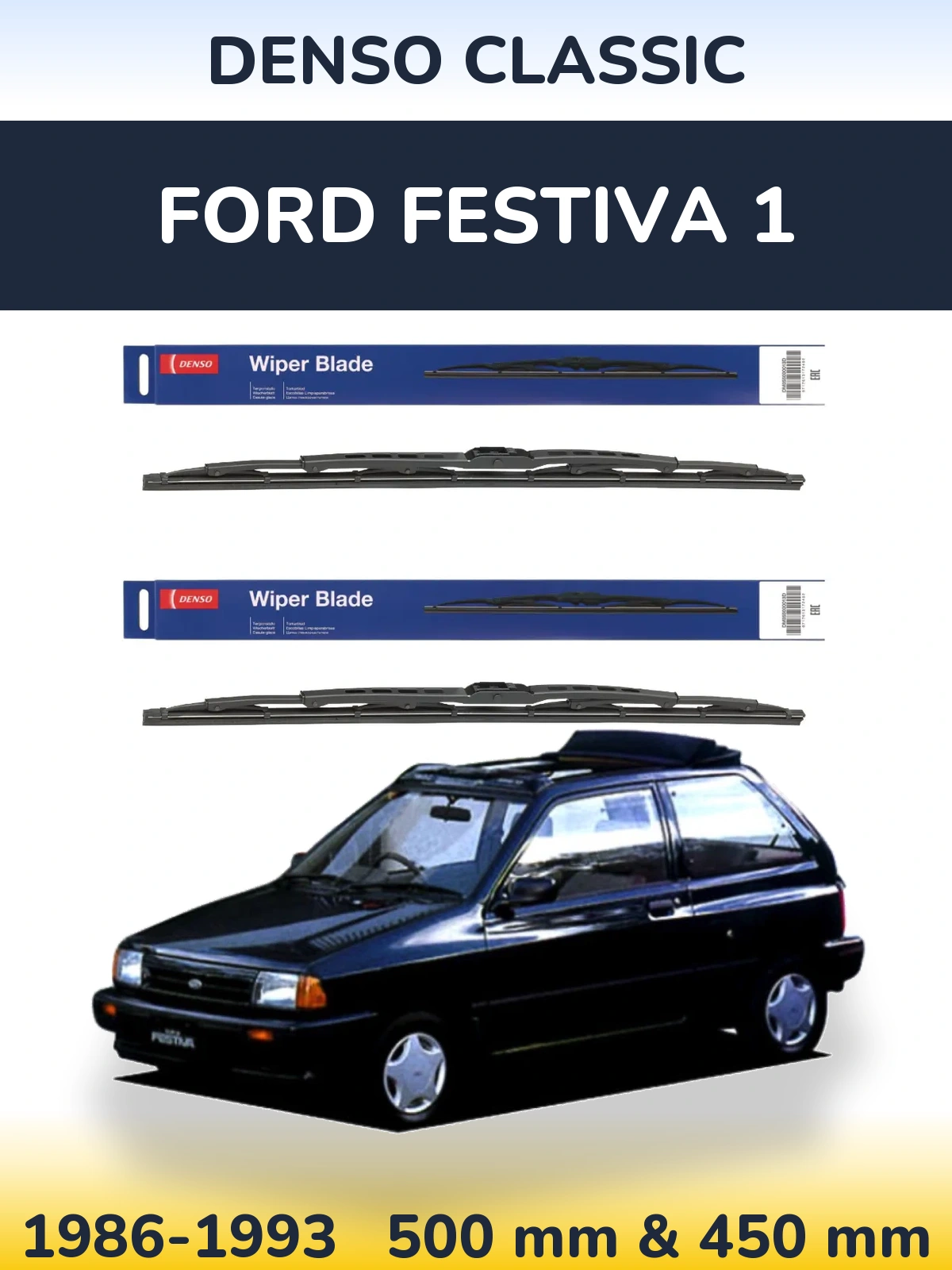 Komplet przednich wycieraczek Denso Classic 500 & 450 mm do Ford Festiva 1 1986-1993