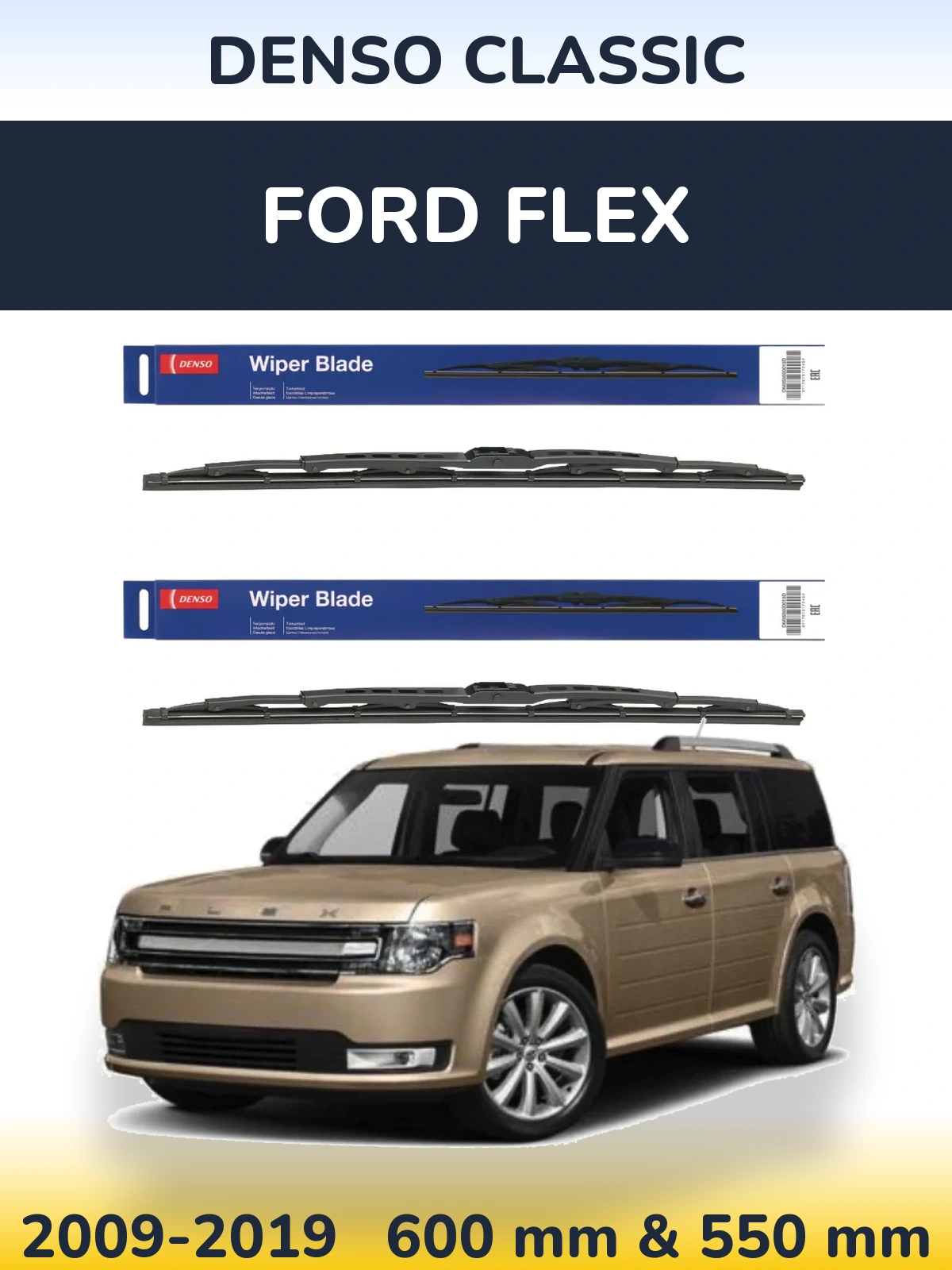 Komplet przednich wycieraczek Denso Classic 600 & 550 mm do Ford Flex 2009-2019
