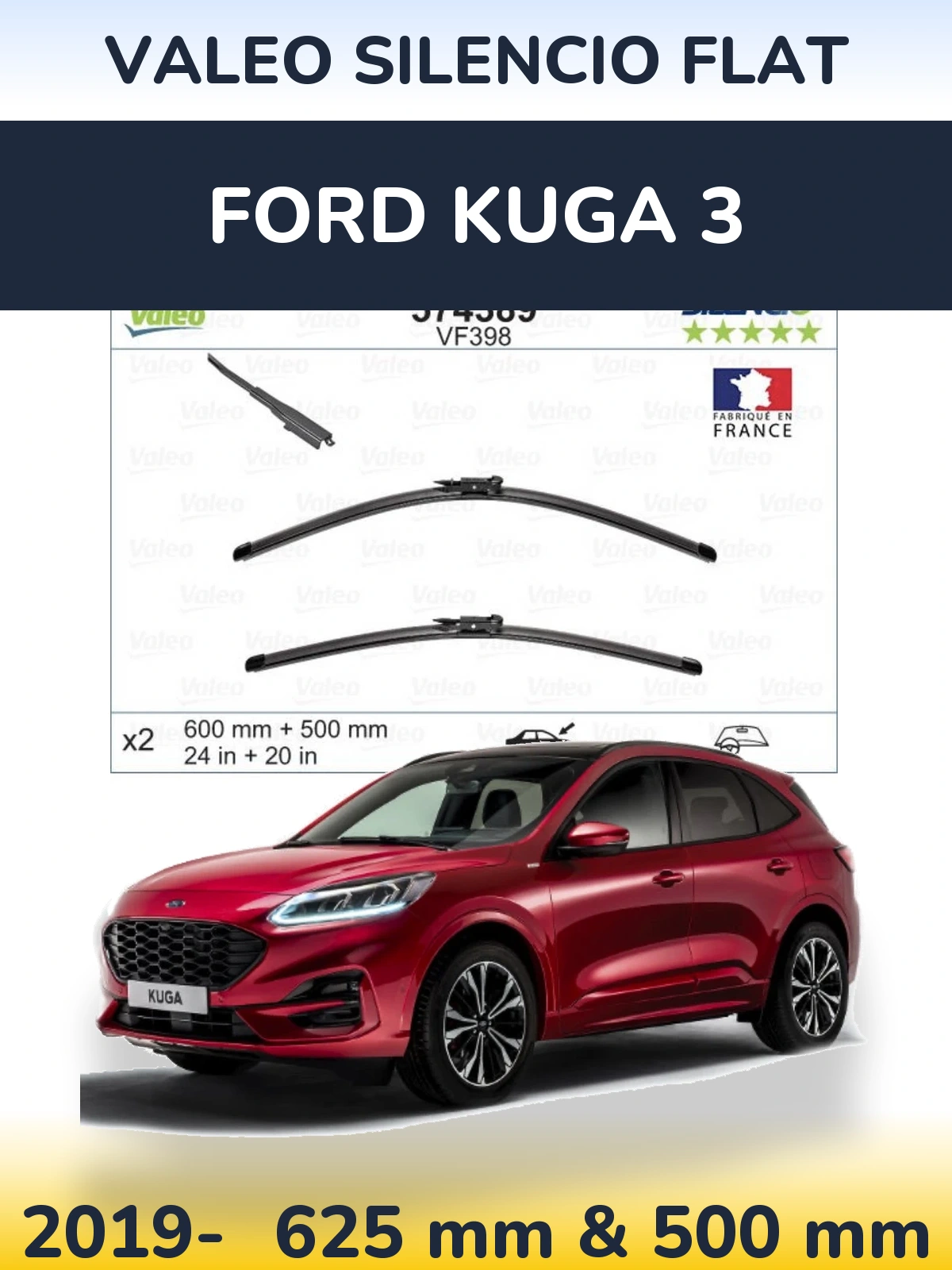 Komplet przednich wycieraczek Valeo Silencio Flat 600 & 500 mm do Ford Kuga 3 2019-2026