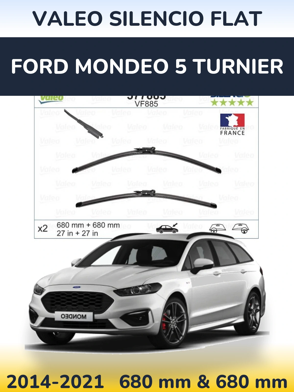 Комплект передних дворников Valeo Silencio Flat 680 & 680 мм для Ford Mondeo 5 Turnier 2014-2021