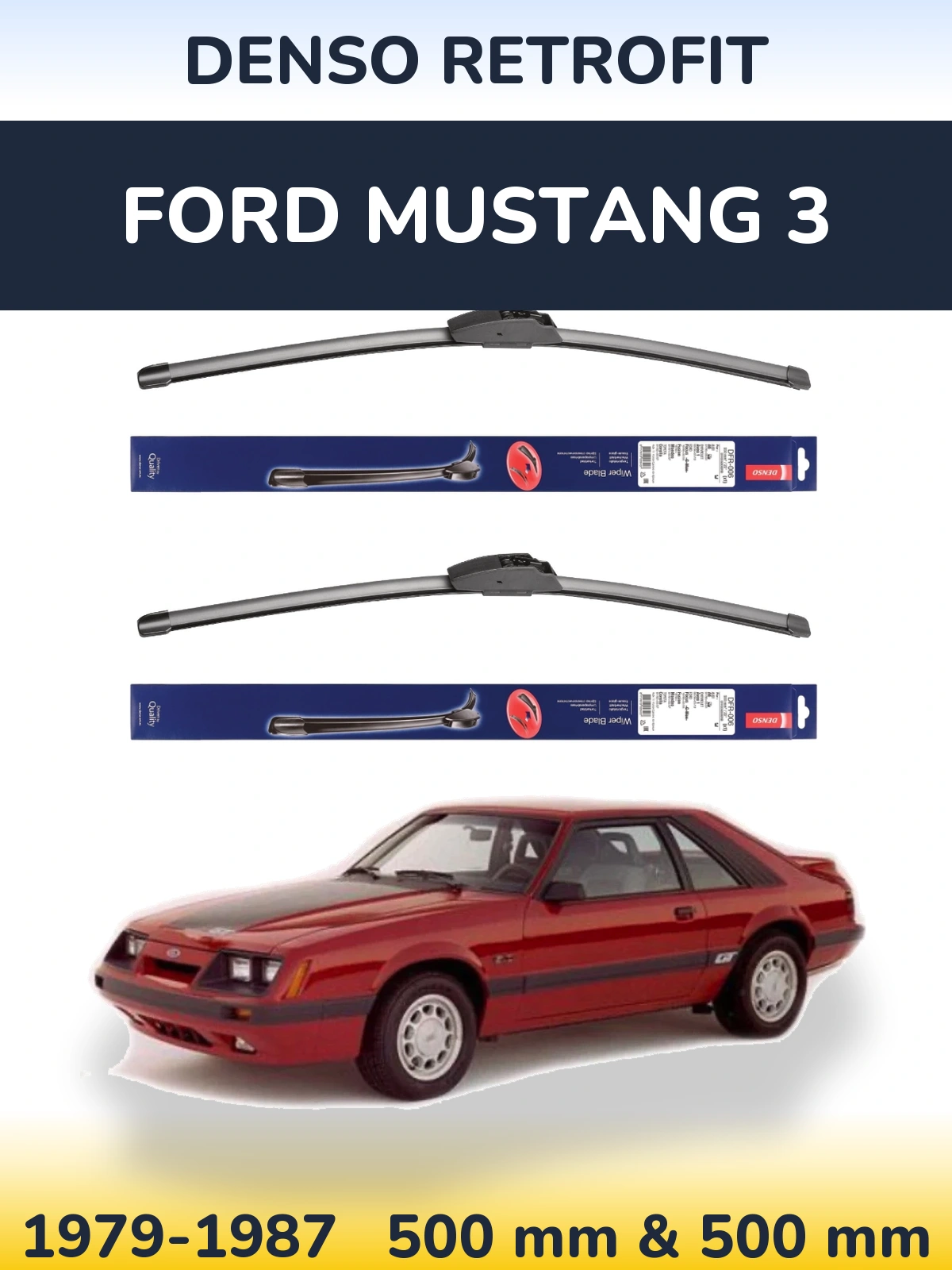 Komplet przednich wycieraczek Denso Retrofit 500 & 500 mm do Ford Mustang 3 1979-1987