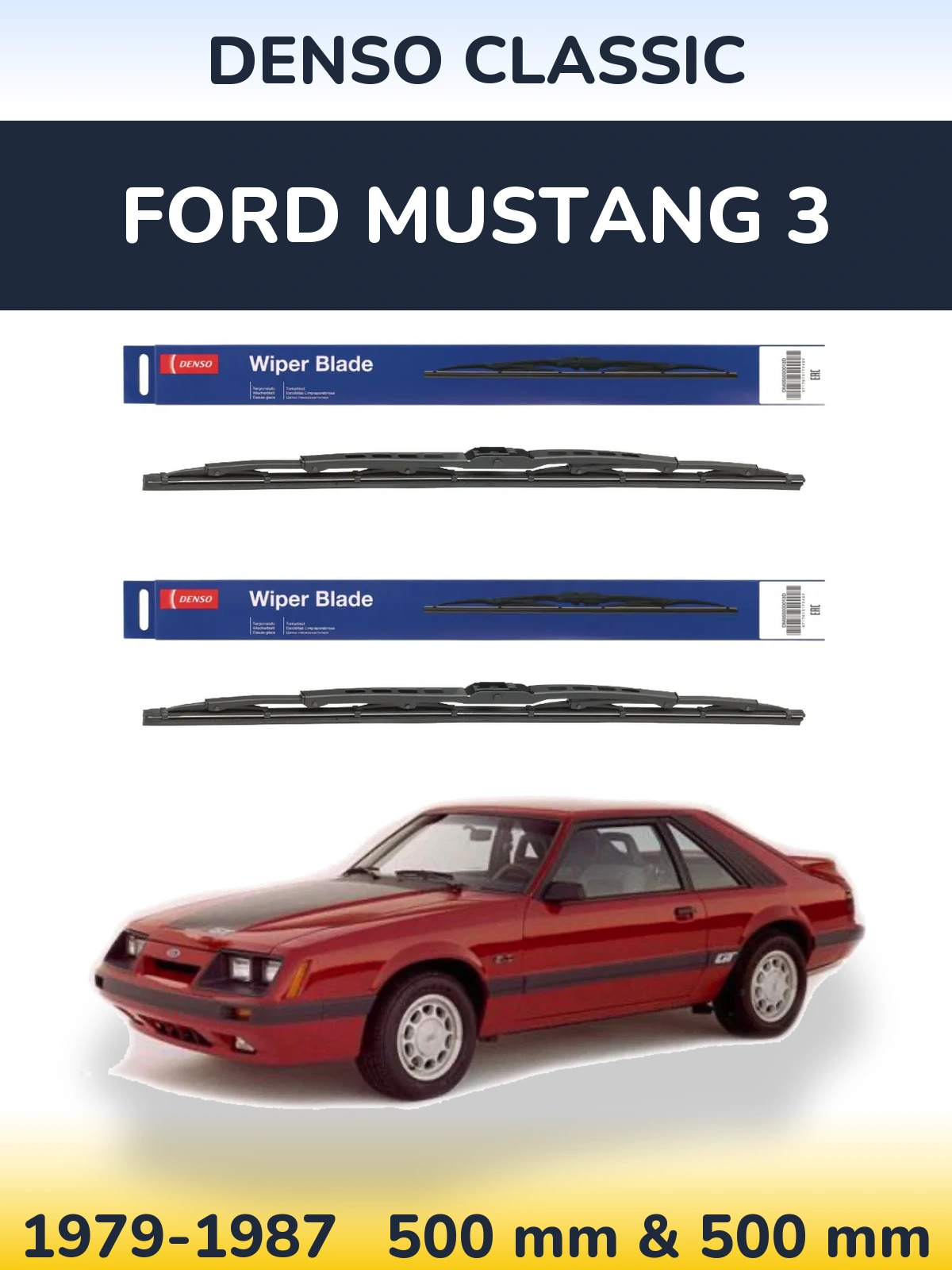 Komplet przednich wycieraczek Denso Classic 500 & 500 mm do Ford Mustang 3 1979-1987