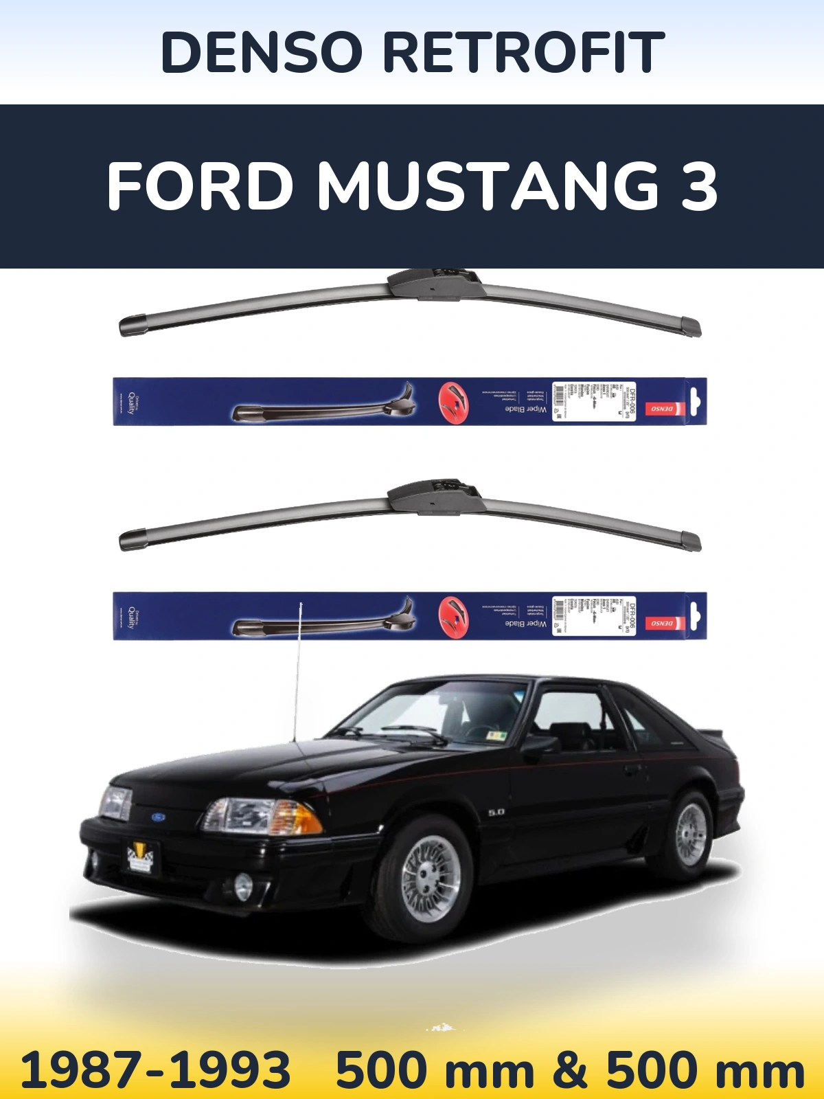Комплект передних дворников Denso Retrofit 500 & 500 мм для Ford Mustang 3 1987-1993