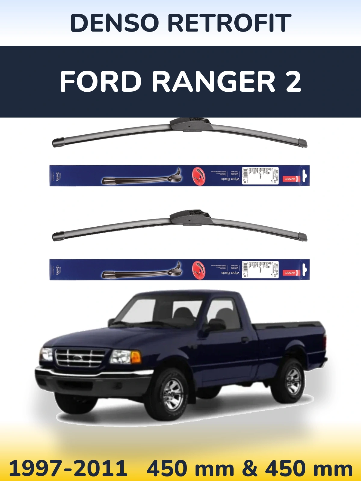 Komplet przednich wycieraczek Denso Retrofit 450 & 450 mm do Ford Ranger 2 1997-2011