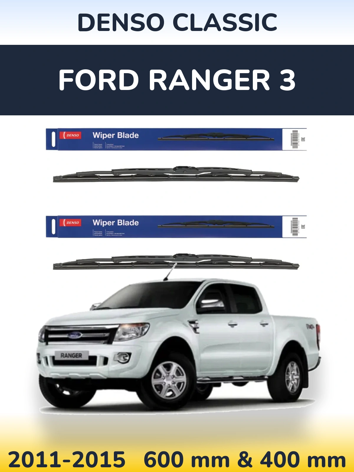 Komplet przednich wycieraczek Denso Classic 600 & 400 mm do Ford Ranger 3 2011-2015