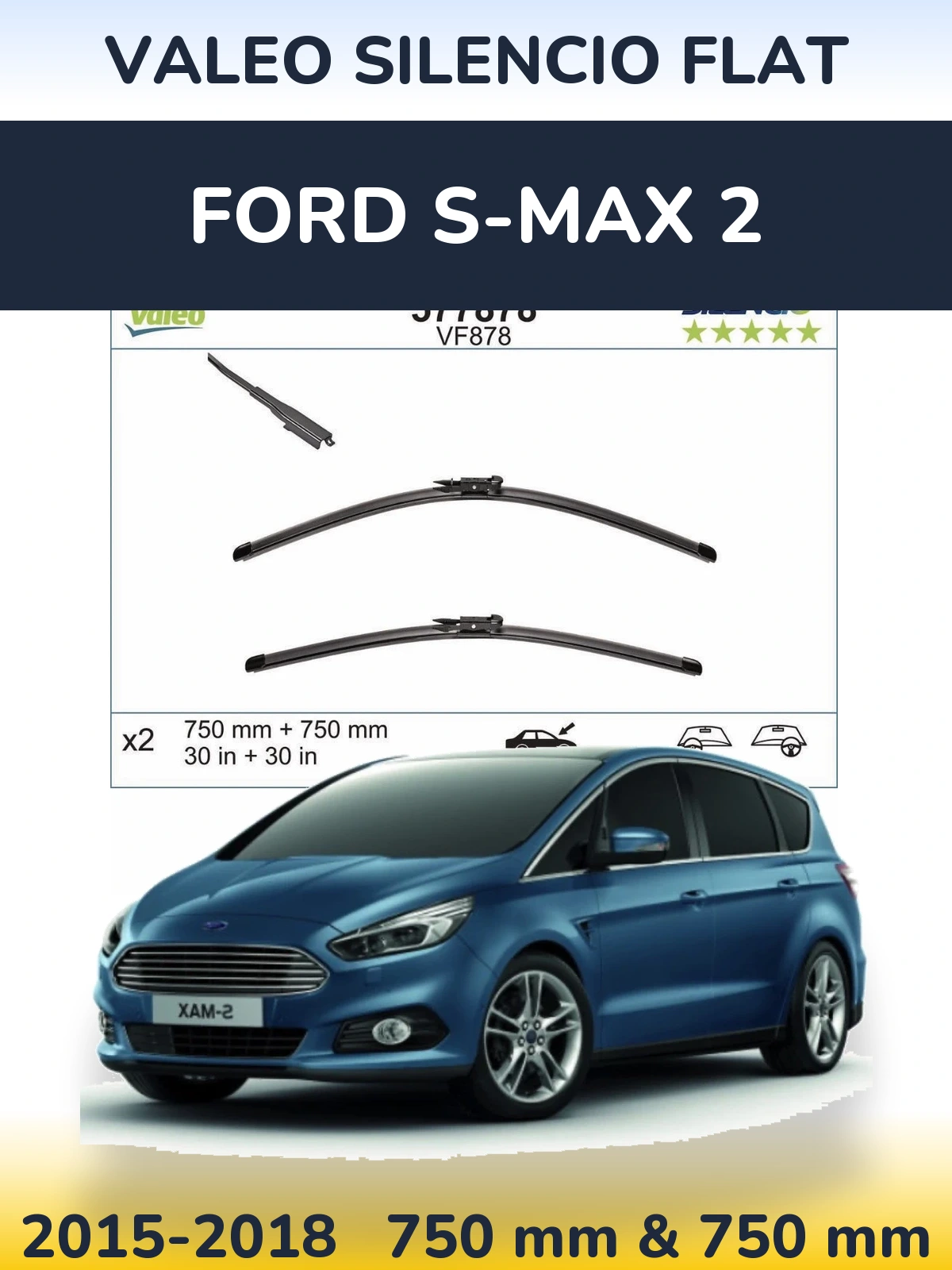 Комплект передних дворников Valeo Silencio Flat 750 & 750 мм для Ford S-MAX 2 2015-2018