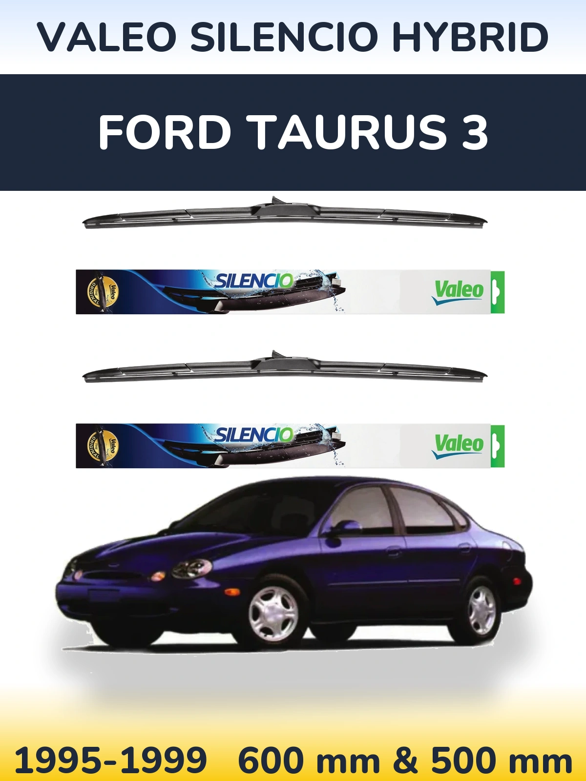 Komplet przednich wycieraczek Valeo Silencio Hybrid 600 & 500 mm do Ford Taurus 3 1995-1999
