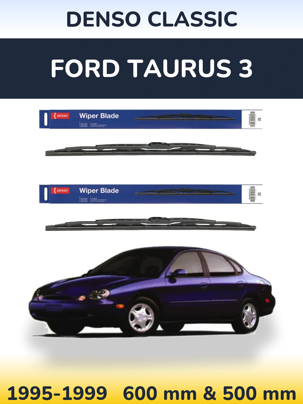 Komplet przednich wycieraczek Denso Classic 600 & 500 mm do Ford Taurus 3 1995-1999