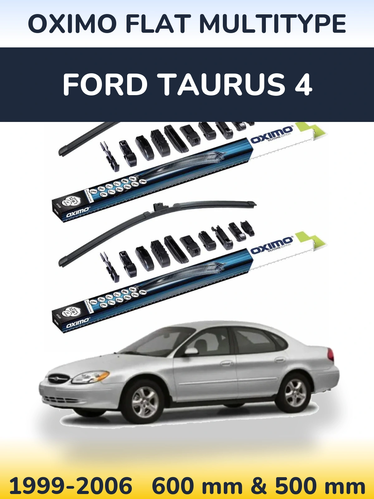 Front wiper blade set Oximo Flat MultiTypee 600 & 500 mm for Ford Taurus 4 1999-2006