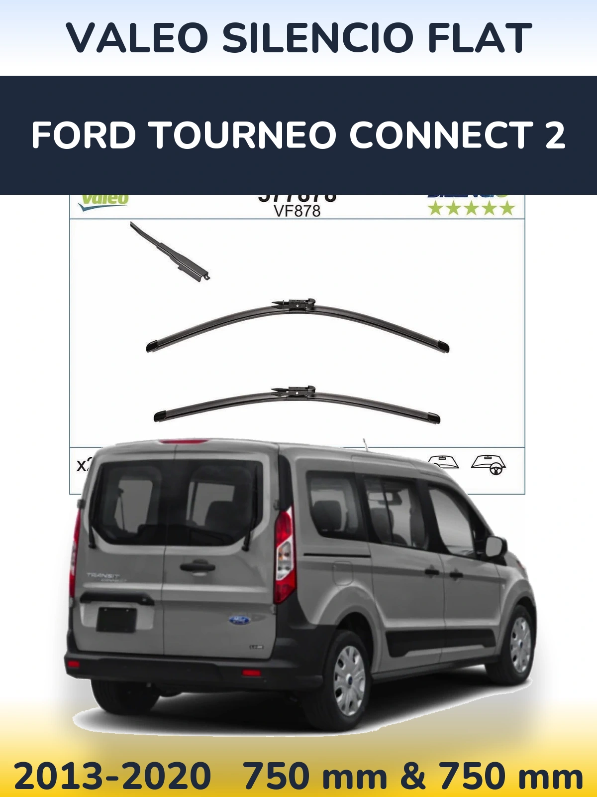 Комплект передних дворников Valeo Silencio Flat 750 & 750 мм для Ford Tourneo Connect 2 2013-2020