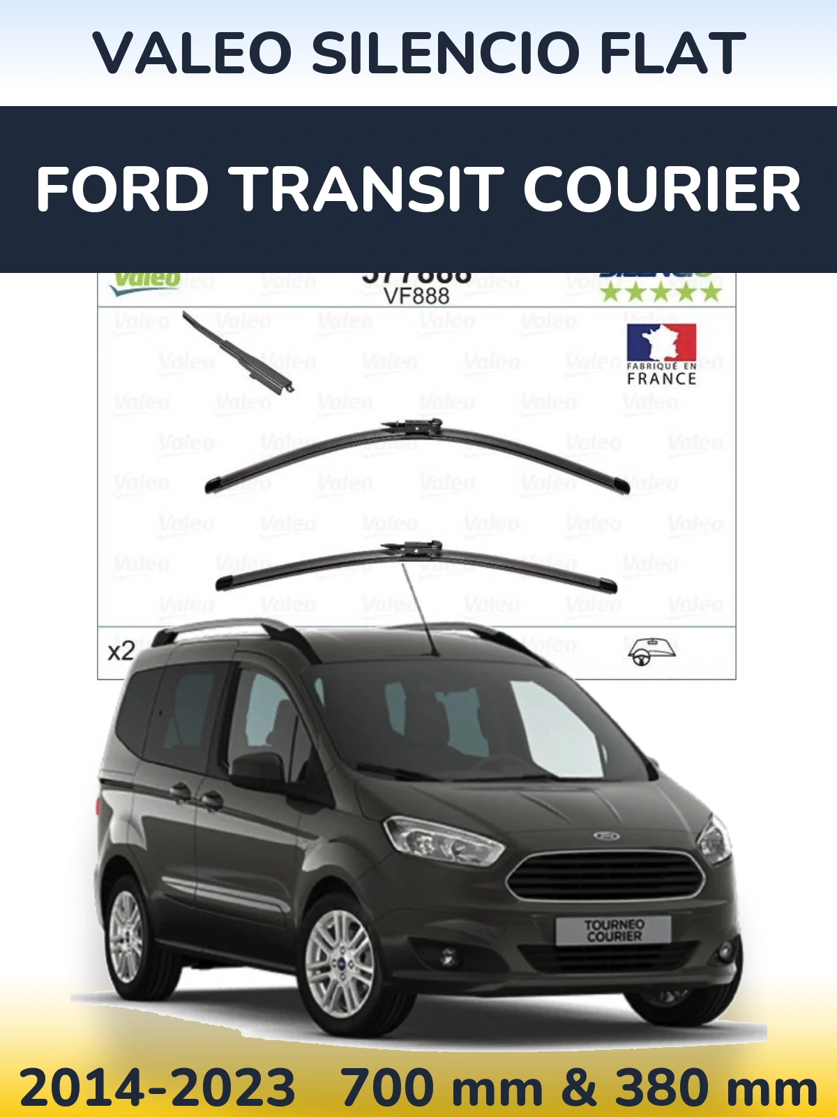 Komplet przednich wycieraczek Valeo Silencio Flat 700 & 380 mm do Ford Transit Courier 2014-2023
