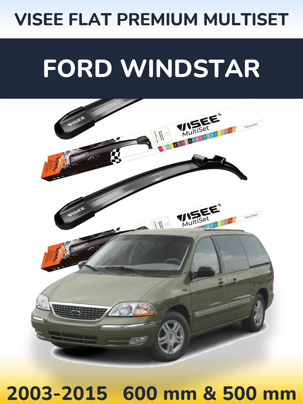 Front wiper blade set VISEE FLAT PREMIUM MultiSet 600 & 500 mm for Ford Windstar 2003-2015