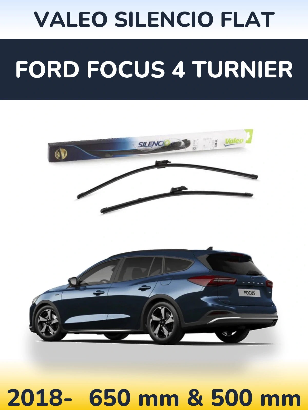 Комплект передних дворников Valeo Silencio Flat 650 & 500 мм для Ford Focus 4 Turnier 2018-2026