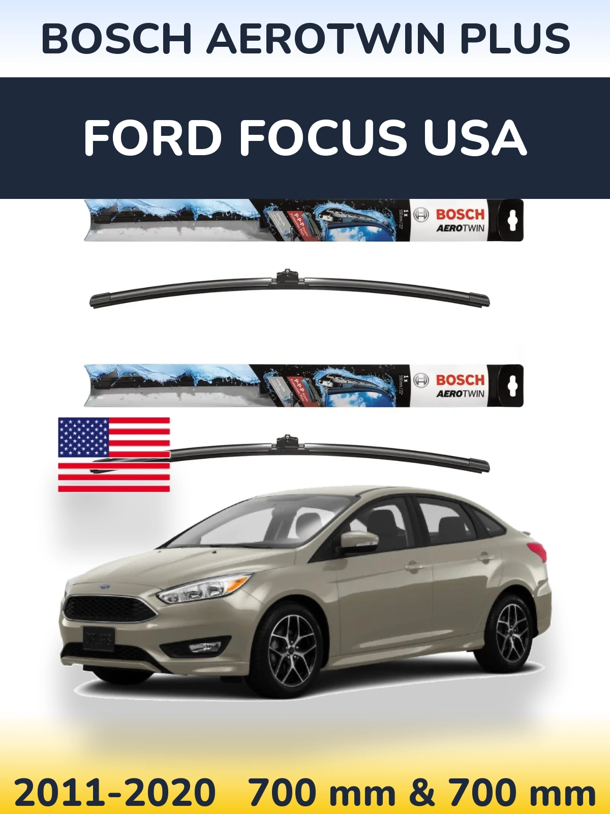Komplet przednich wycieraczek BOSCH AeroTwin Plus 700 & 700 mm do Ford Focus USA 2011-2020
