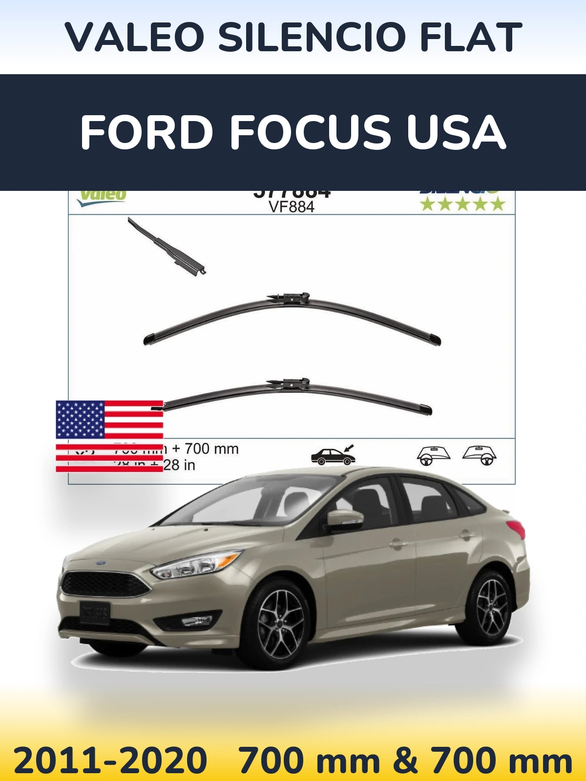 Комплект передних дворников Valeo Silencio Flat 700 & 700 мм для Ford Focus USA 2011-2020