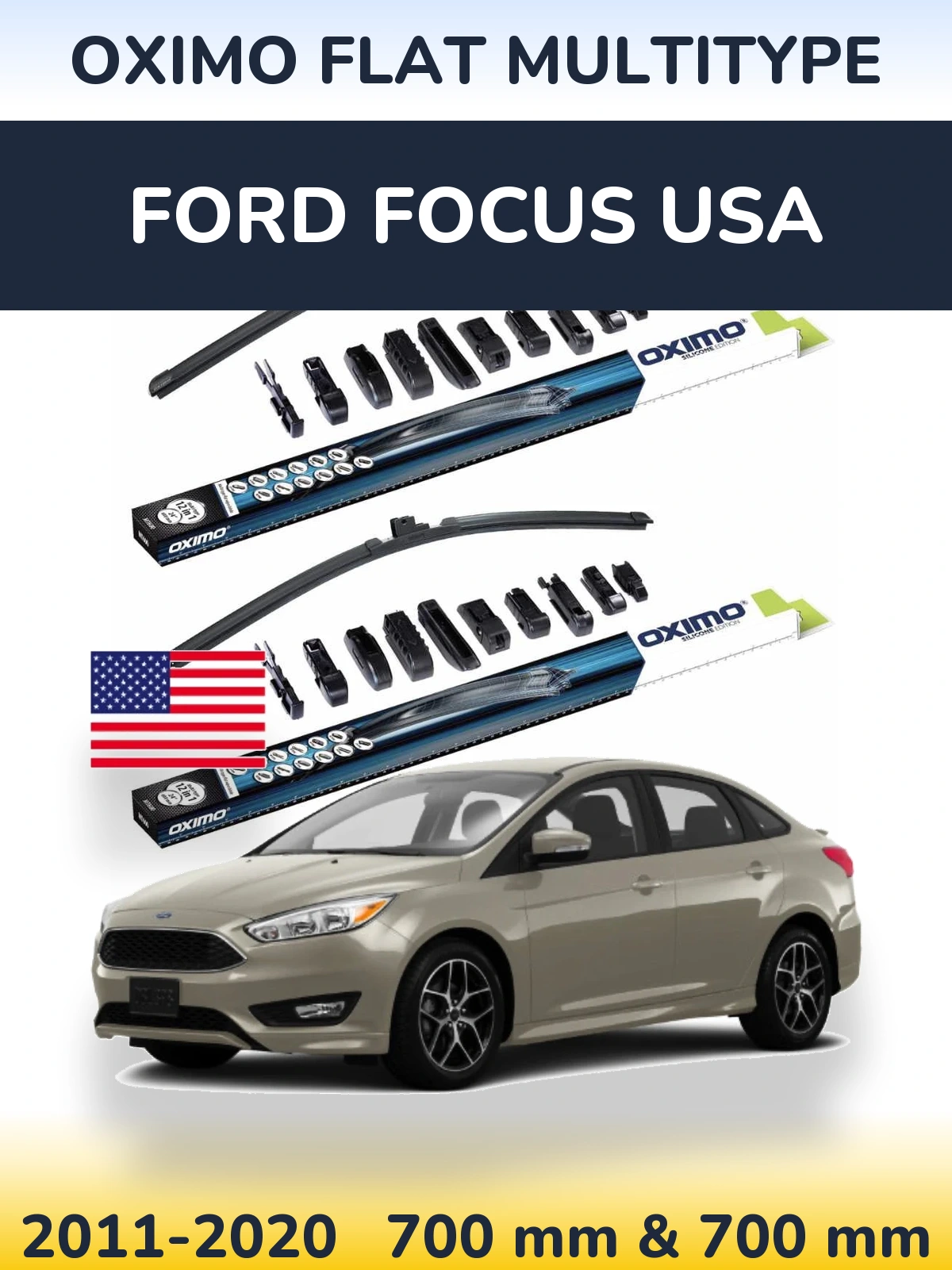 Komplet przednich wycieraczek Oximo Flat MultiType 700 & 700 mm do Ford Focus USA 2011-2020