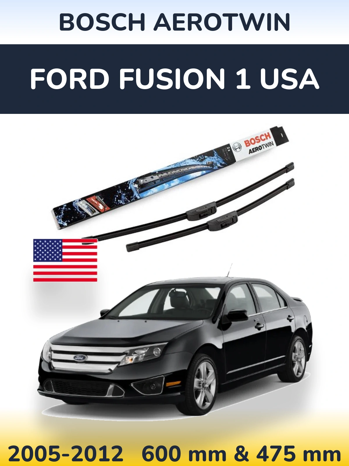 Комплект передних дворников BOSCH AeroTwin 600 & 475 мм для Ford Fusion 1 USA 2005-2012