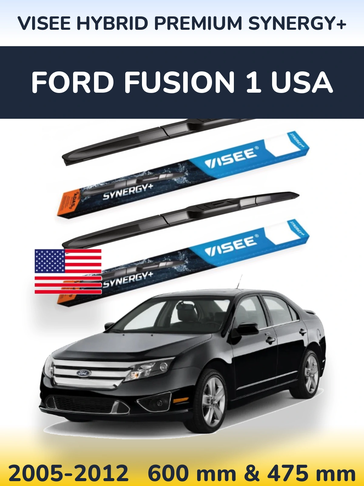 Комплект передних дворников VISEE HYBRID PREMIUM SYNERGY+ 600 & 475 мм для Ford Fusion 1 USA 2005-2012
