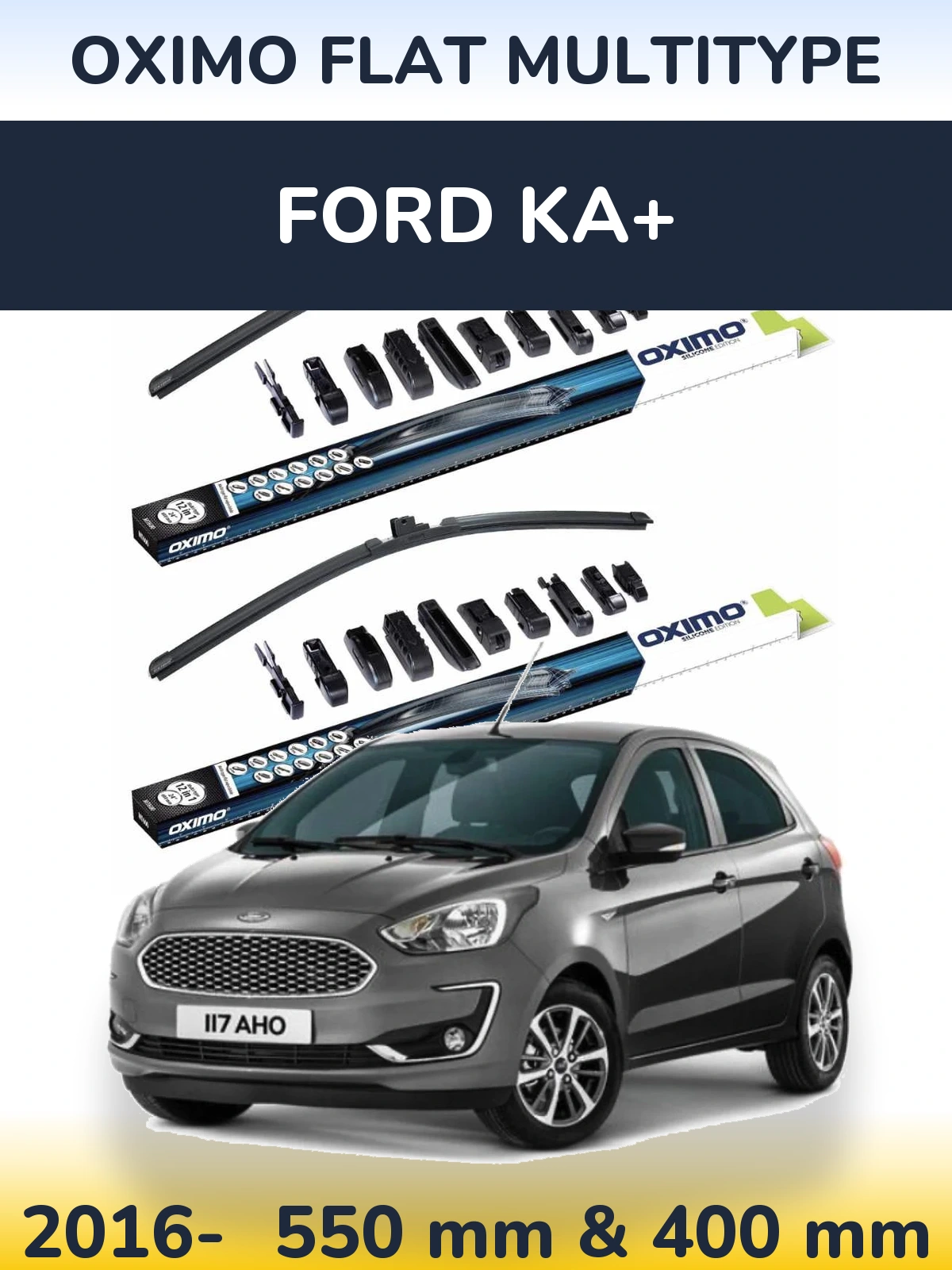 Front wiper blade set Oximo Flat MultiTypee 550 & 400 mm for Ford Ka+ 2016-2026