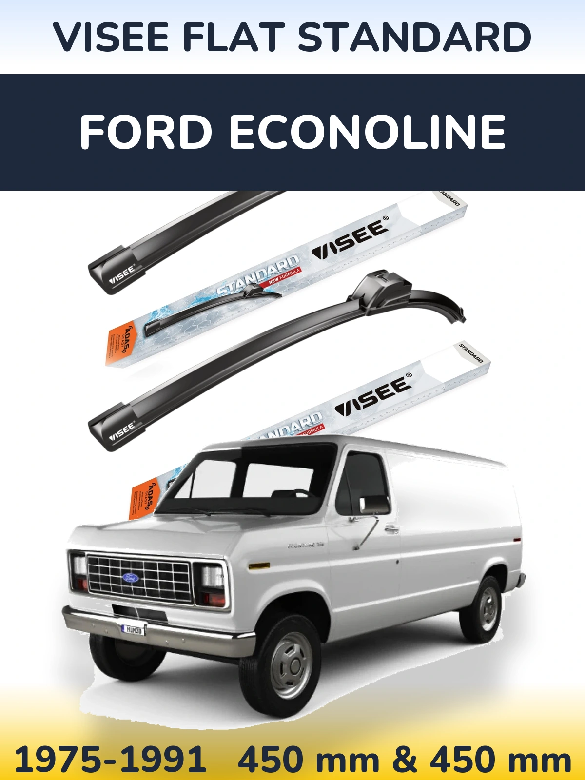 Комплект передних дворников VISEE FLAT STANDARD 450 & 450 мм для Ford Econoline 1975-1991