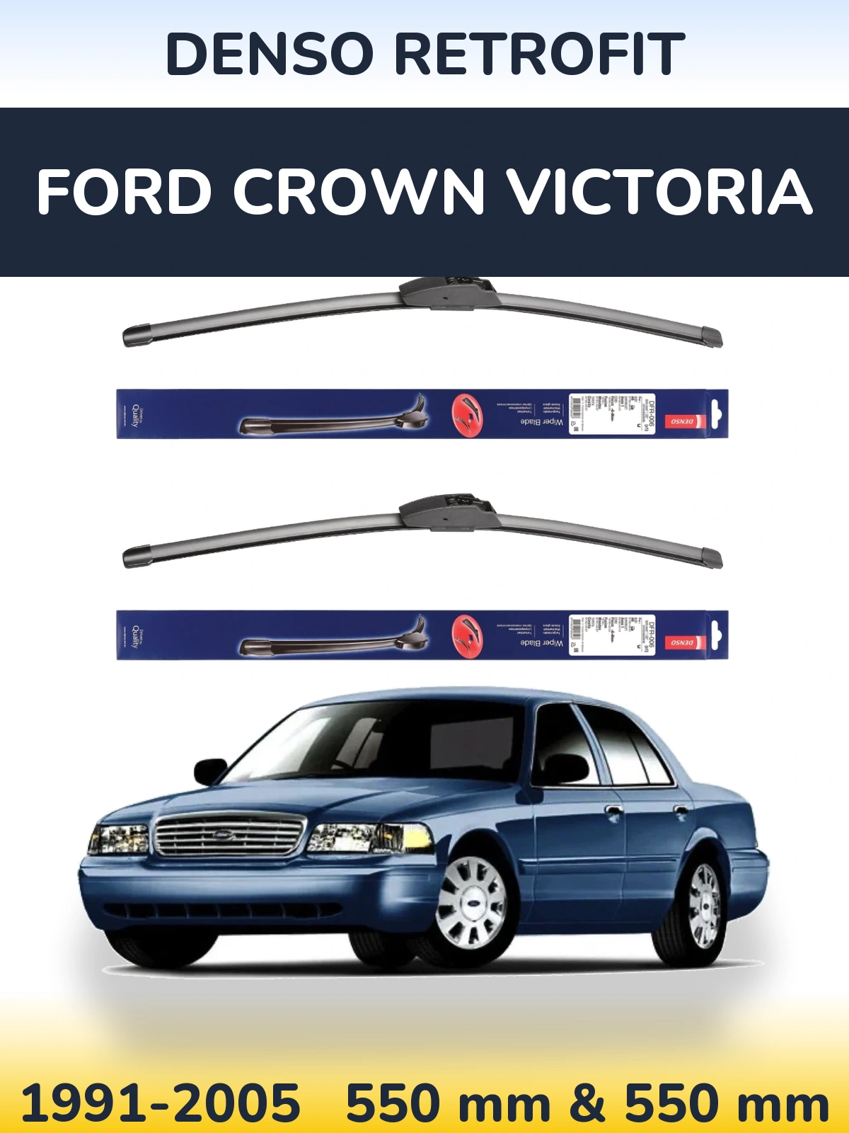 Komplet przednich wycieraczek Denso Retrofit 550 & 550 mm do Ford Crown Victoria 1991-2005