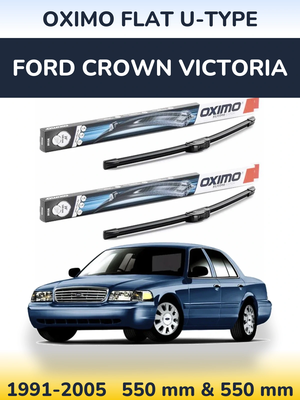 Комплект передних дворников Oximo Flat U-type 550 & 550 мм для Ford Crown Victoria 1991-2005
