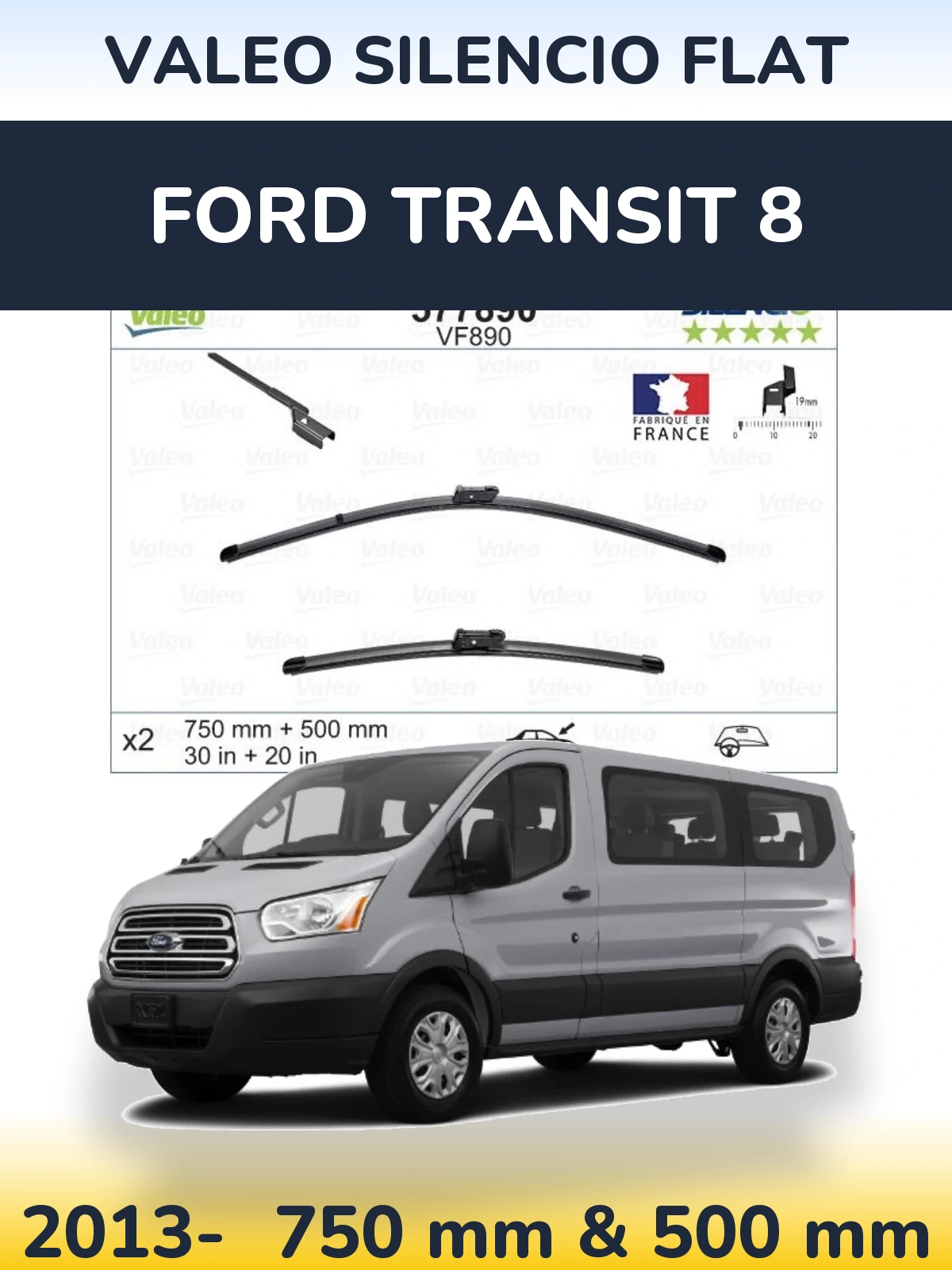 Комплект передних дворников Valeo Silencio Flat 750 & 500 мм для Ford Transit 8 2013-2026