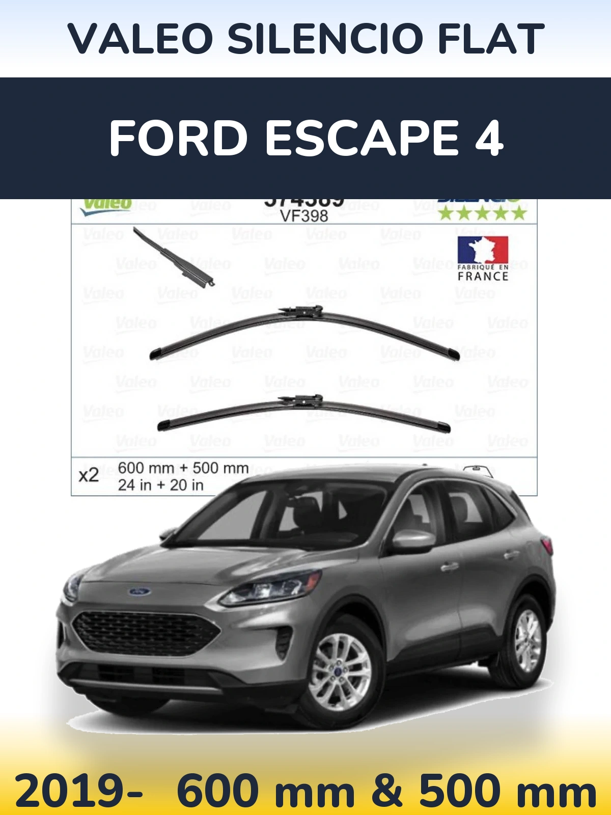 Komplet przednich wycieraczek Valeo Silencio Flat 600 & 500 mm do Ford Escape 4 2019-2026