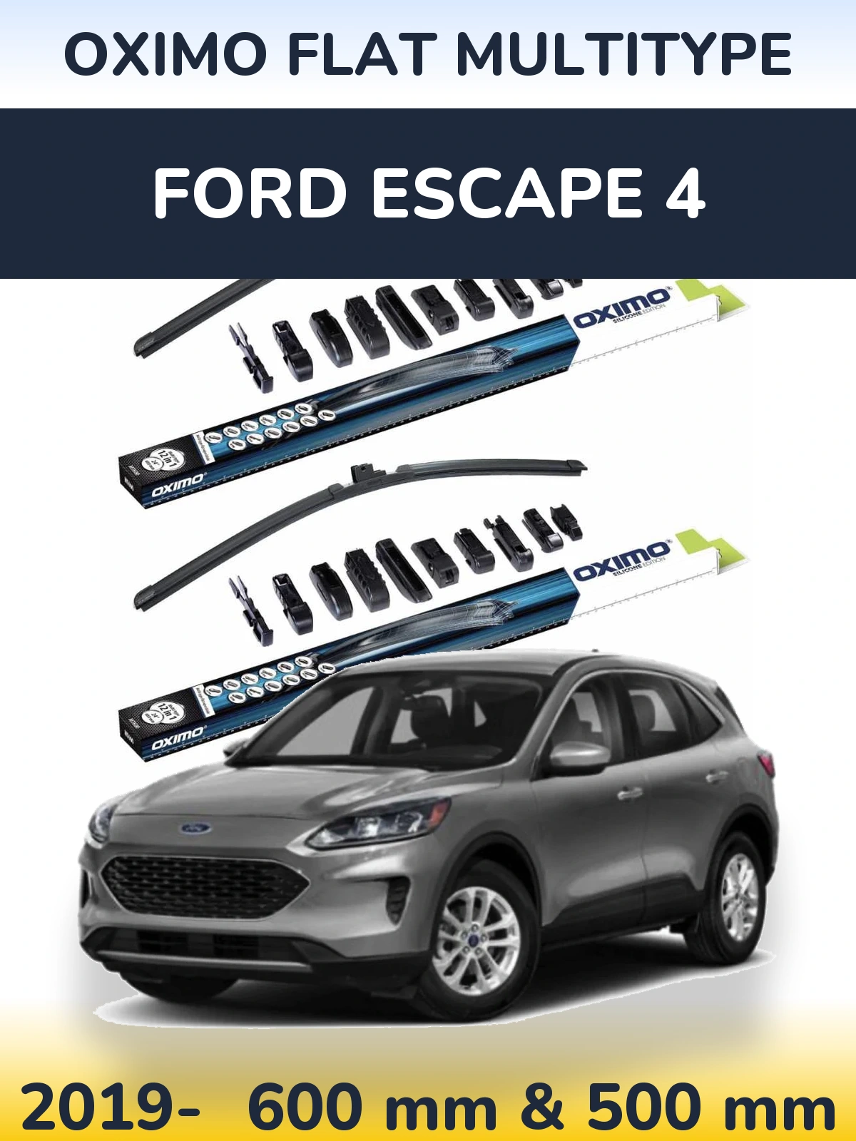 Комплект передних дворников Oximo Flat MultiТипe 600 & 500 мм для Ford Escape 4 2019-2026