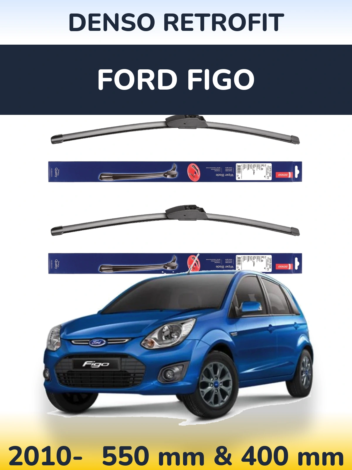 Komplet przednich wycieraczek Denso Retrofit 550 & 400 mm do Ford Figo 2010-2026