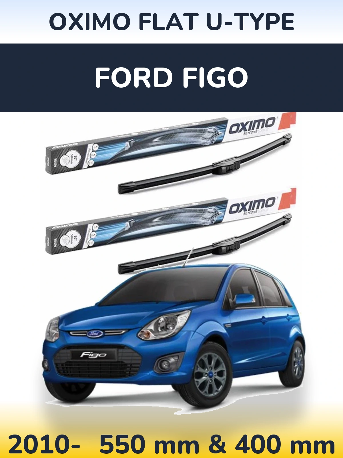 Комплект передних дворников Oximo Flat U-type 550 & 400 мм для Ford Figo 2010-2026