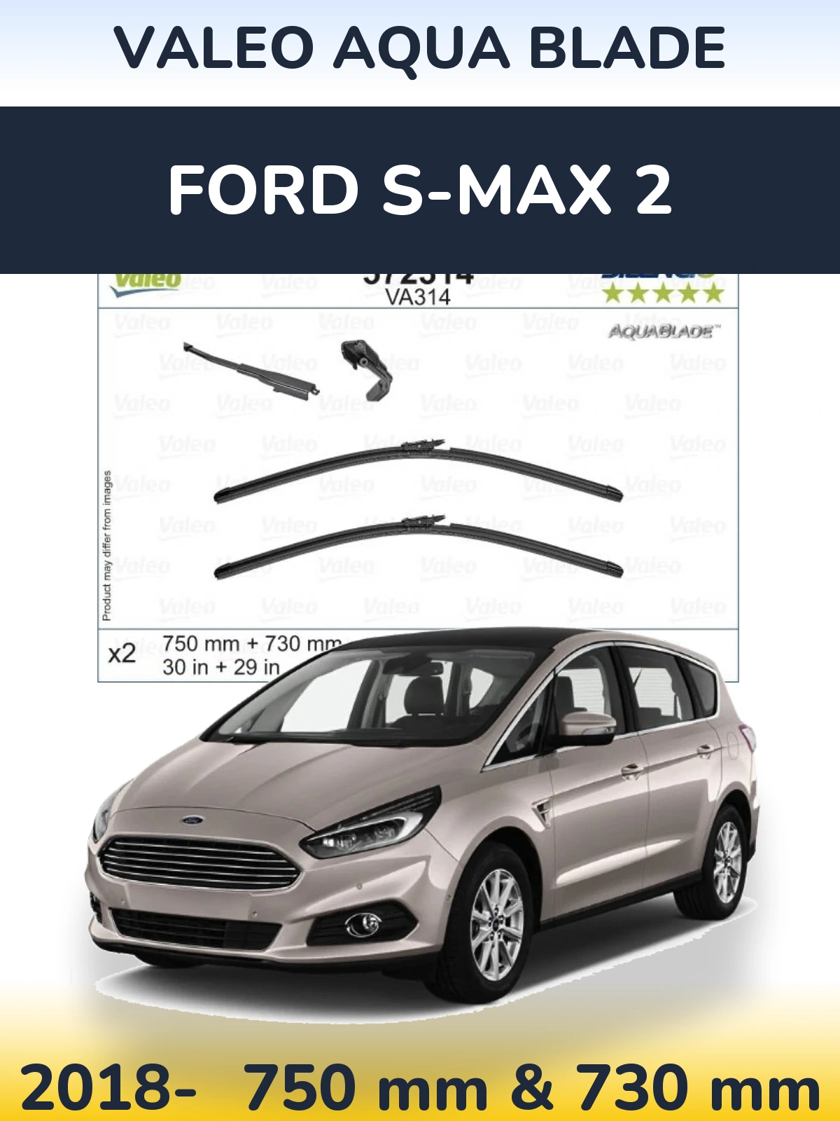 Комплект передних дворников Valeo Aqua Blade 750 & 730 мм для Ford S-MAX 2 2018-2026