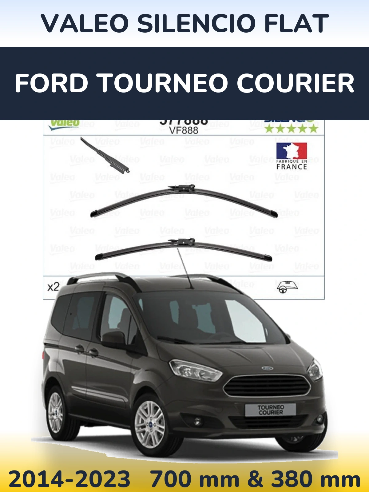 Komplet przednich wycieraczek Valeo Silencio Flat 700 & 380 mm do Ford Tourneo Courier 2014-2023