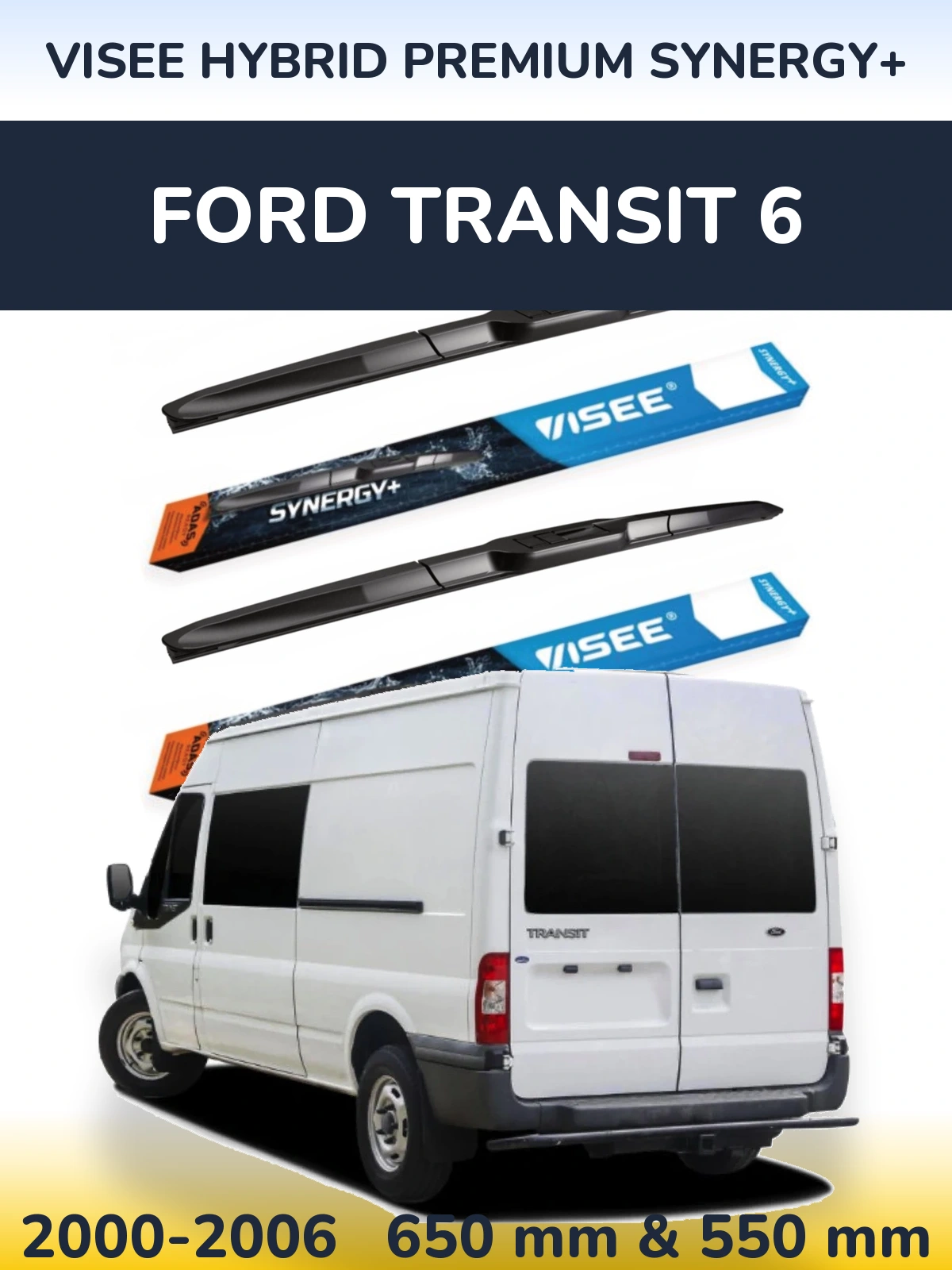 Komplet przednich wycieraczek VISEE HYBRID PREMIUM SYNERGY+ 650 & 550 mm do Ford Transit 6 2000-2006