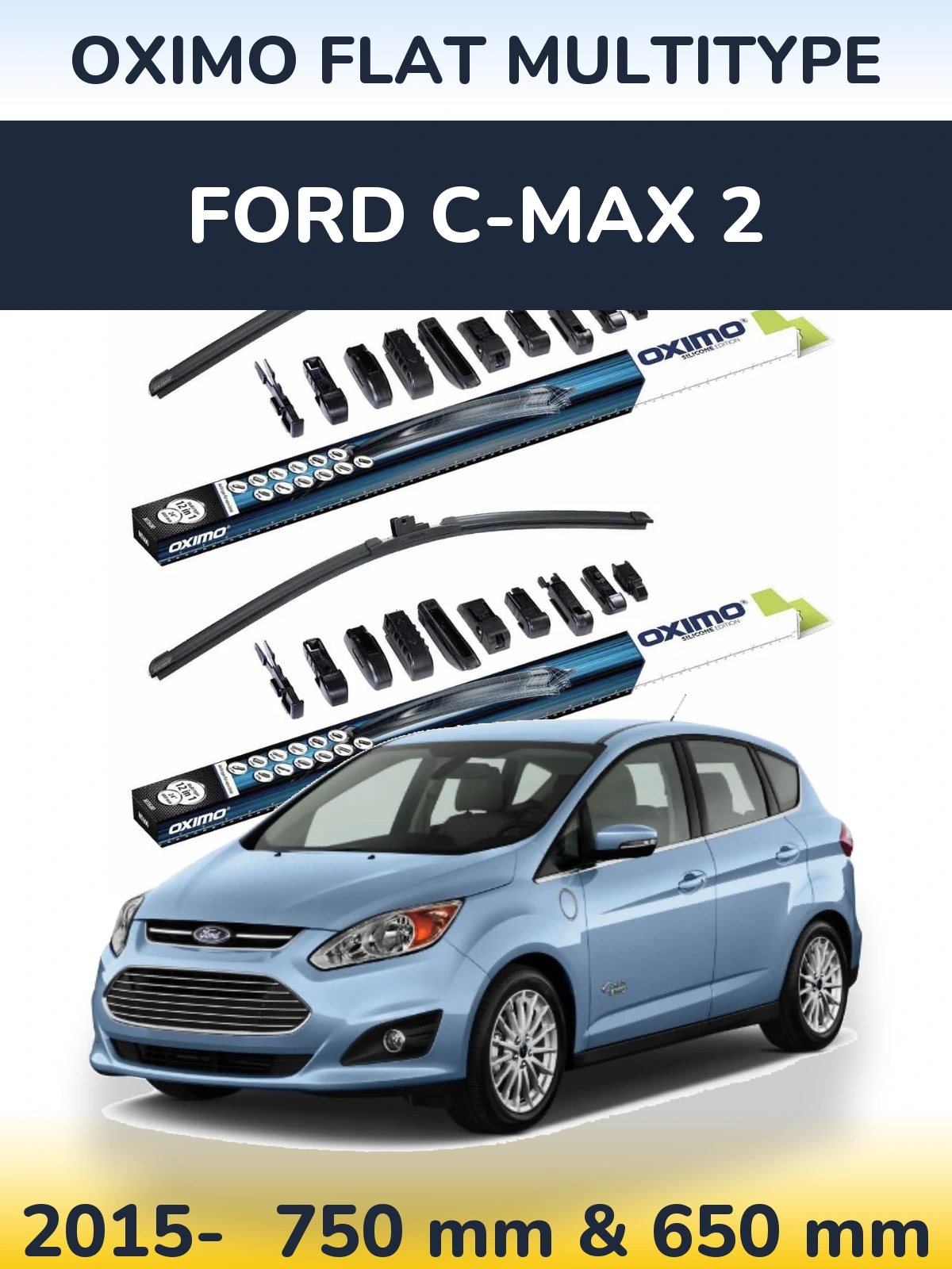 Komplet przednich wycieraczek Oximo Flat MultiType 750 & 650 mm do Ford C-MAX 2 2015-2026