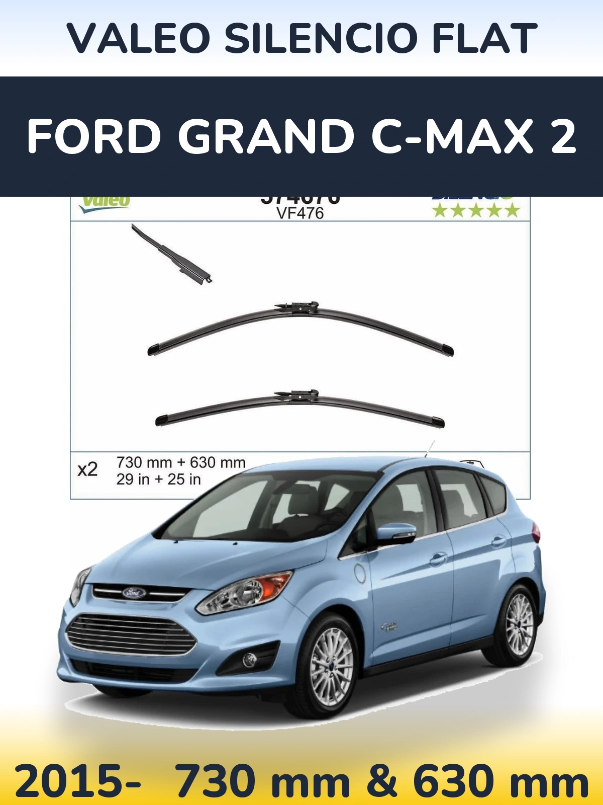 Komplet przednich wycieraczek Valeo Silencio Flat 730 & 630 mm do Ford Grand C-MAX 2 2015-2026