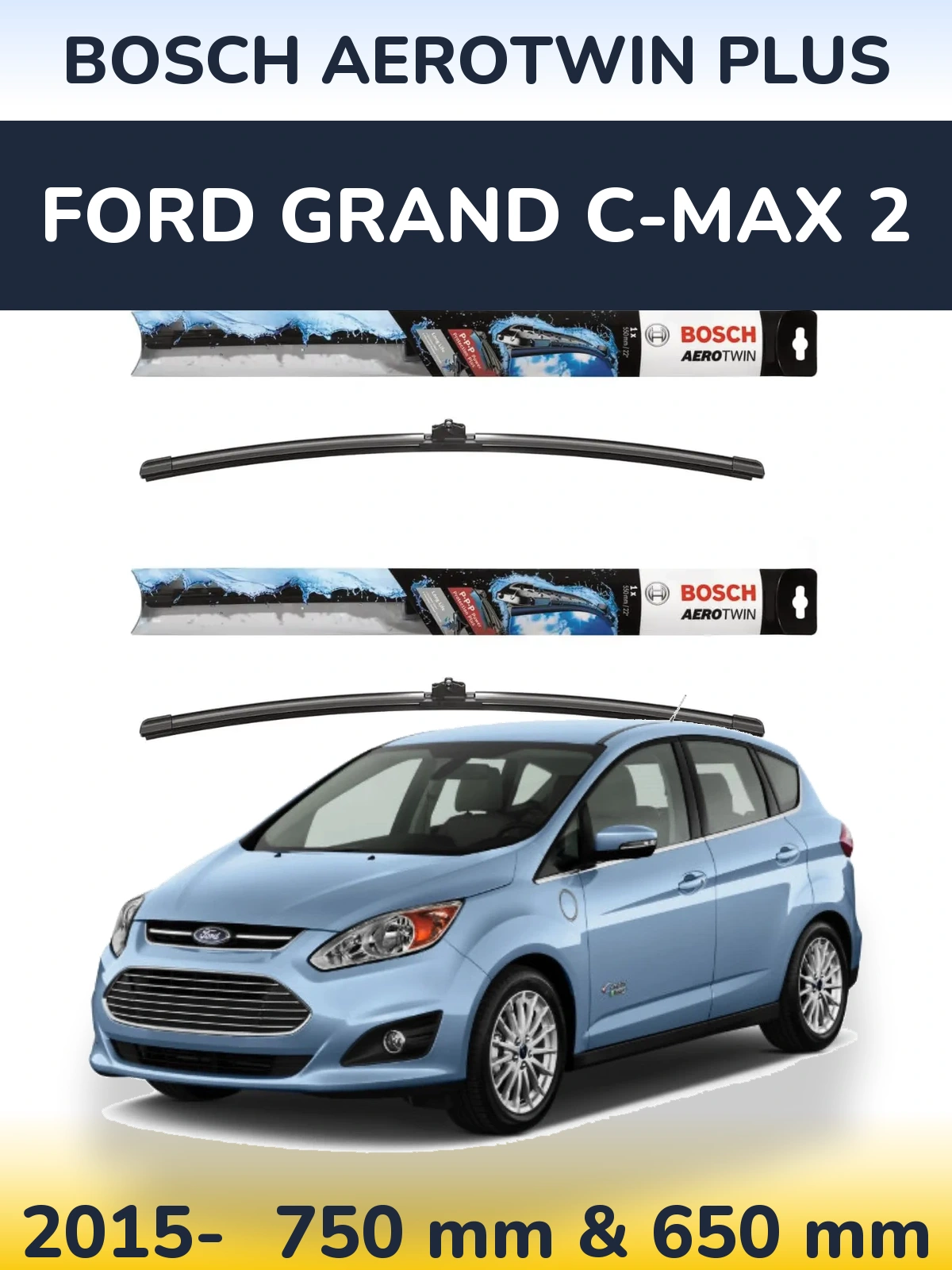 Комплект передних дворников BOSCH AeroTwin Plus 750 & 650 мм для Ford Grand C-MAX 2 2015-2026