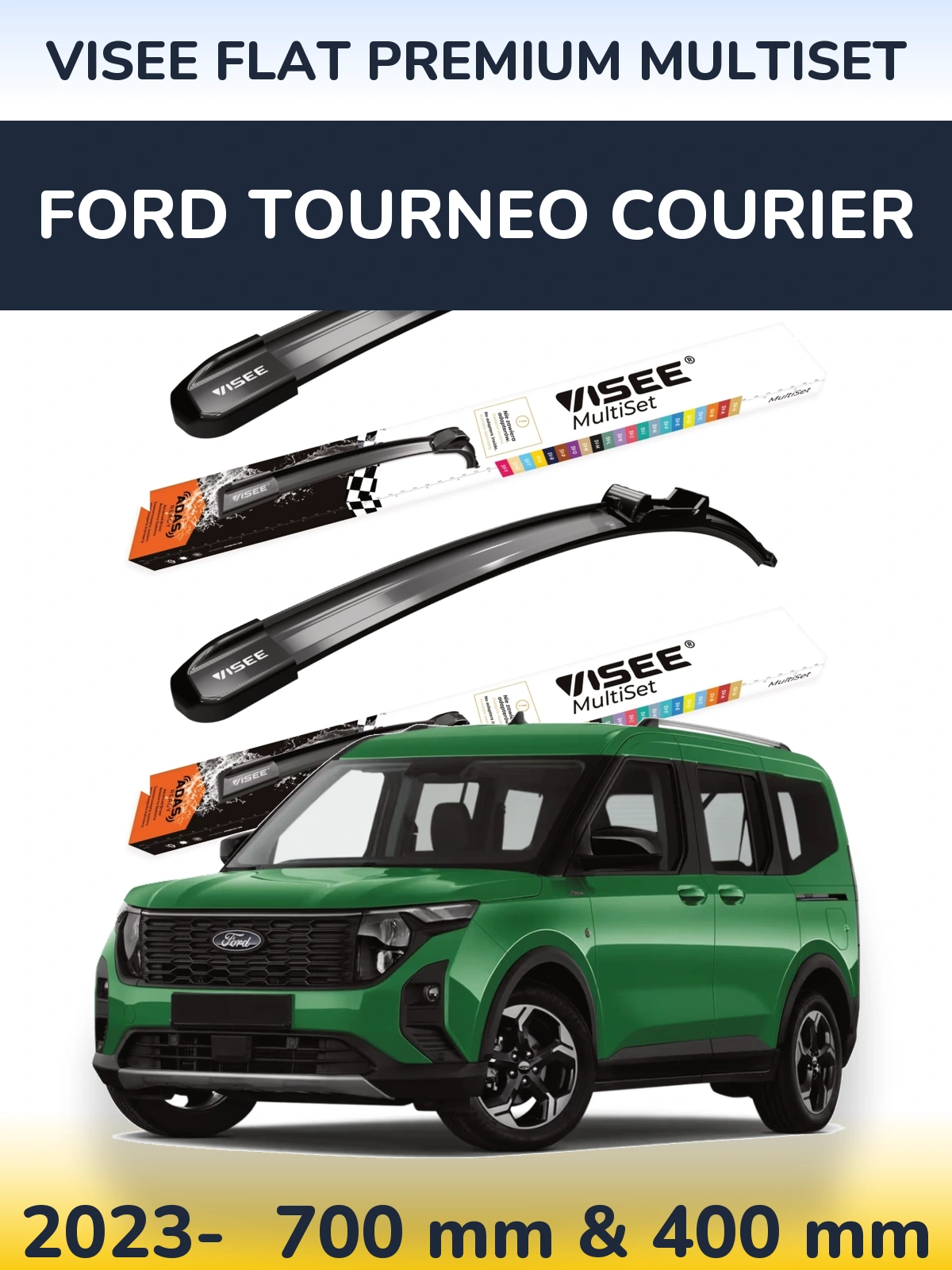 Комплект передних дворников VISEE FLAT PREMIUM MultiSet 700 & 400 мм для Ford Tourneo Courier 2023-2026