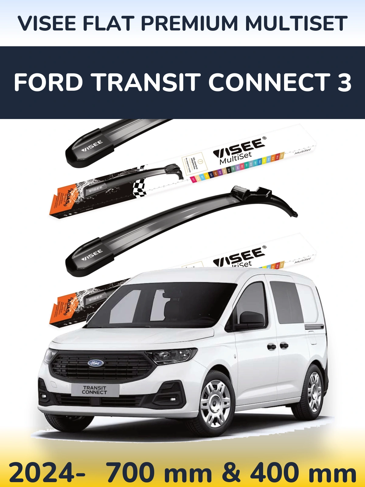 Komplet przednich wycieraczek VISEE FLAT PREMIUM MultiSet 700 & 400 mm do Ford Transit Connect 3 2024-2026