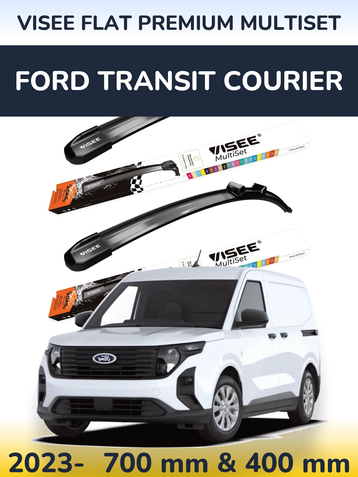 Комплект передних дворников VISEE FLAT PREMIUM MultiSet 700 & 400 мм для Ford Transit Courier 2023-2026