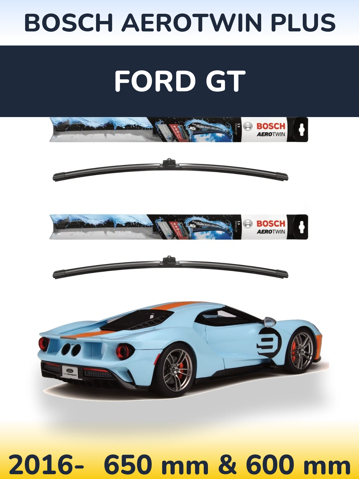 Komplet przednich wycieraczek BOSCH AeroTwin Plus 650 & 600 mm do Ford GT 2016-2026