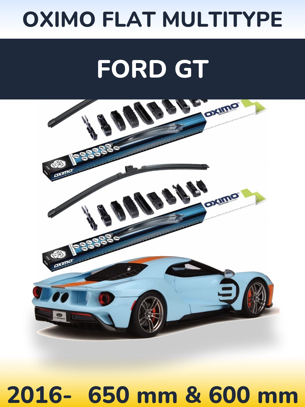 Komplet przednich wycieraczek Oximo Flat MultiType 650 & 600 mm do Ford GT 2016-2026