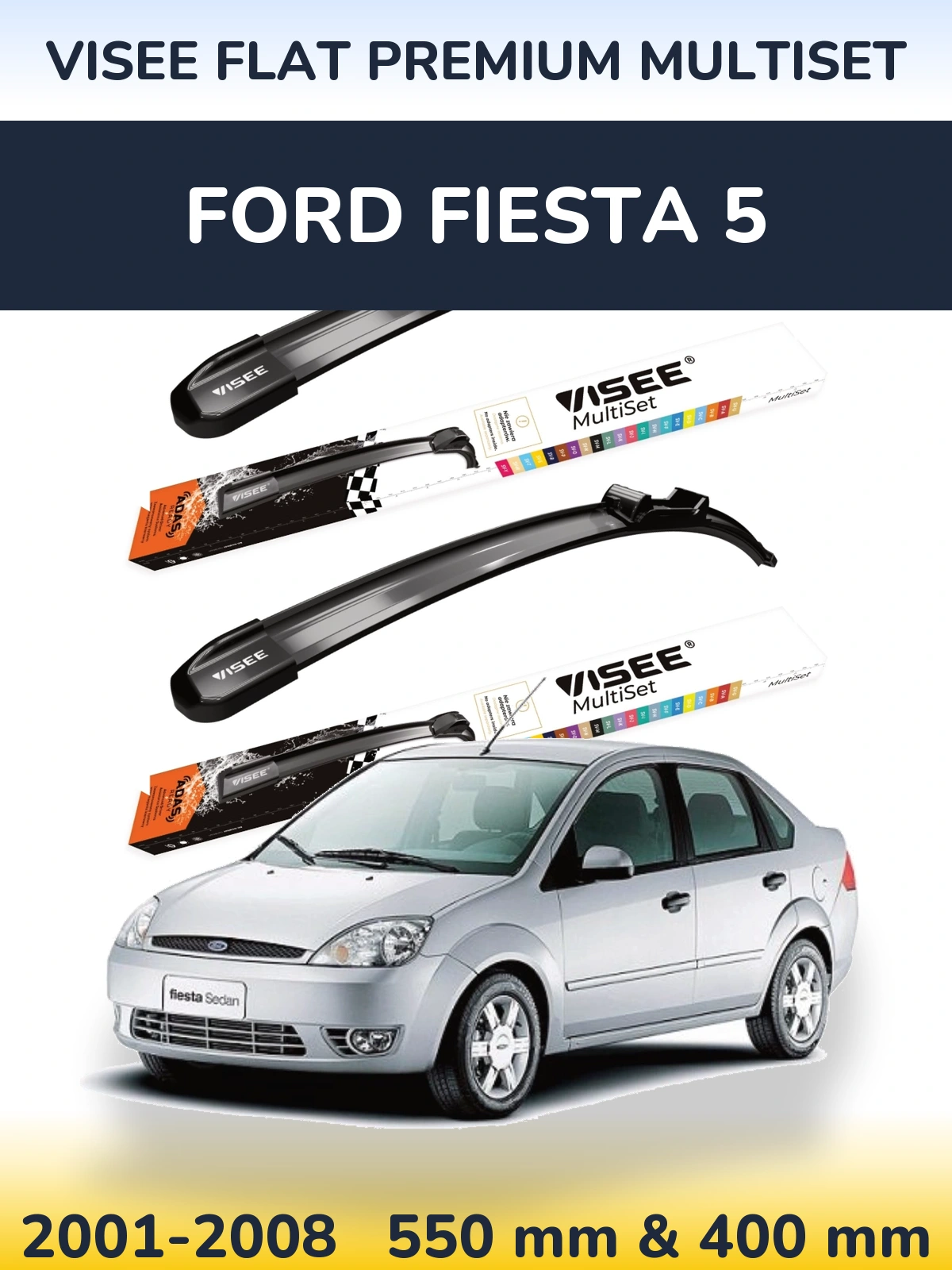 Комплект передних дворников VISEE FLAT PREMIUM MultiSet 550 & 400 мм для Ford Fiesta 5 2001-2008