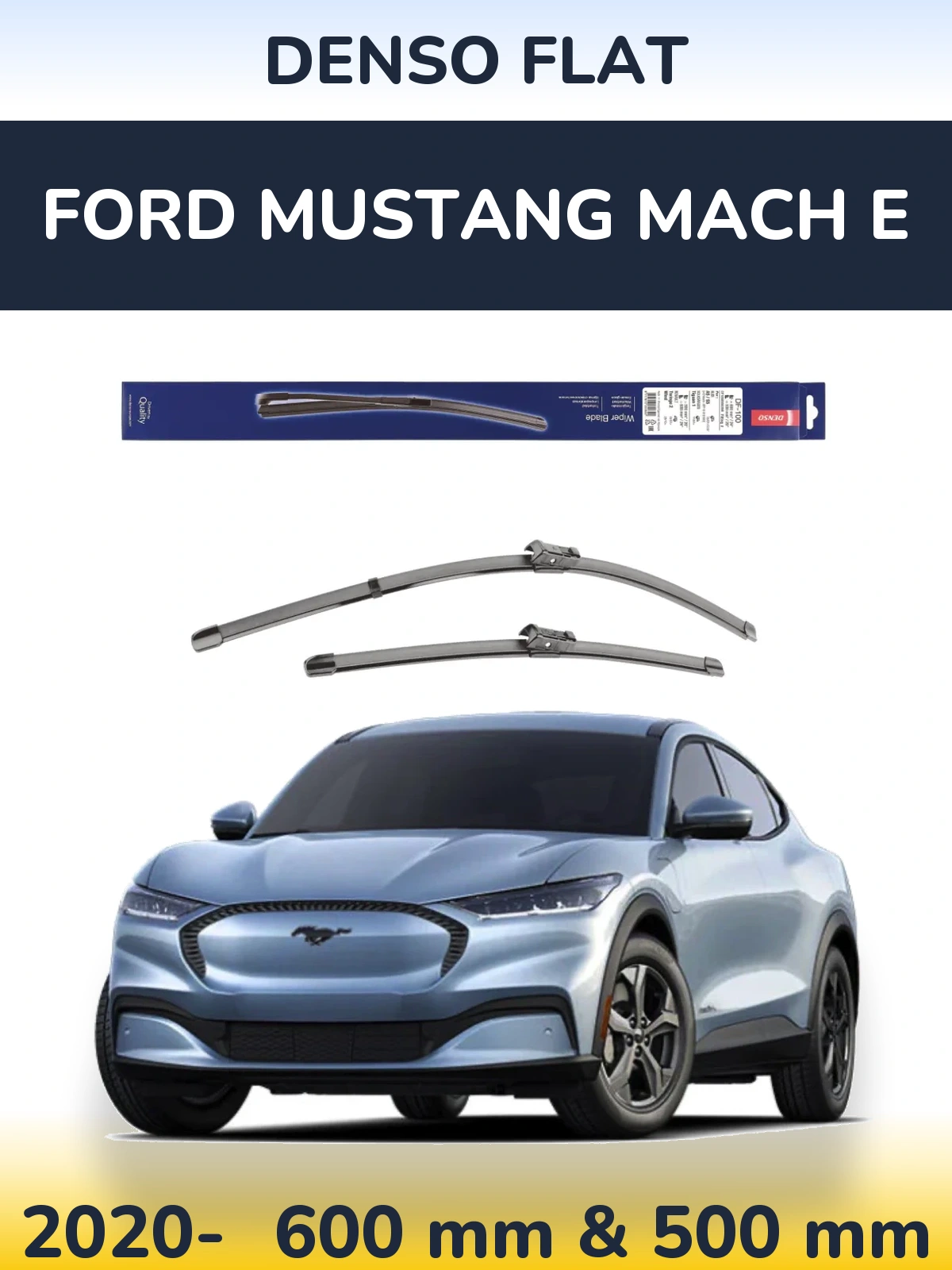 Front wiper blade set Denso Flat 600 & 500 mm for Ford Mustang Mach E 2020-2026