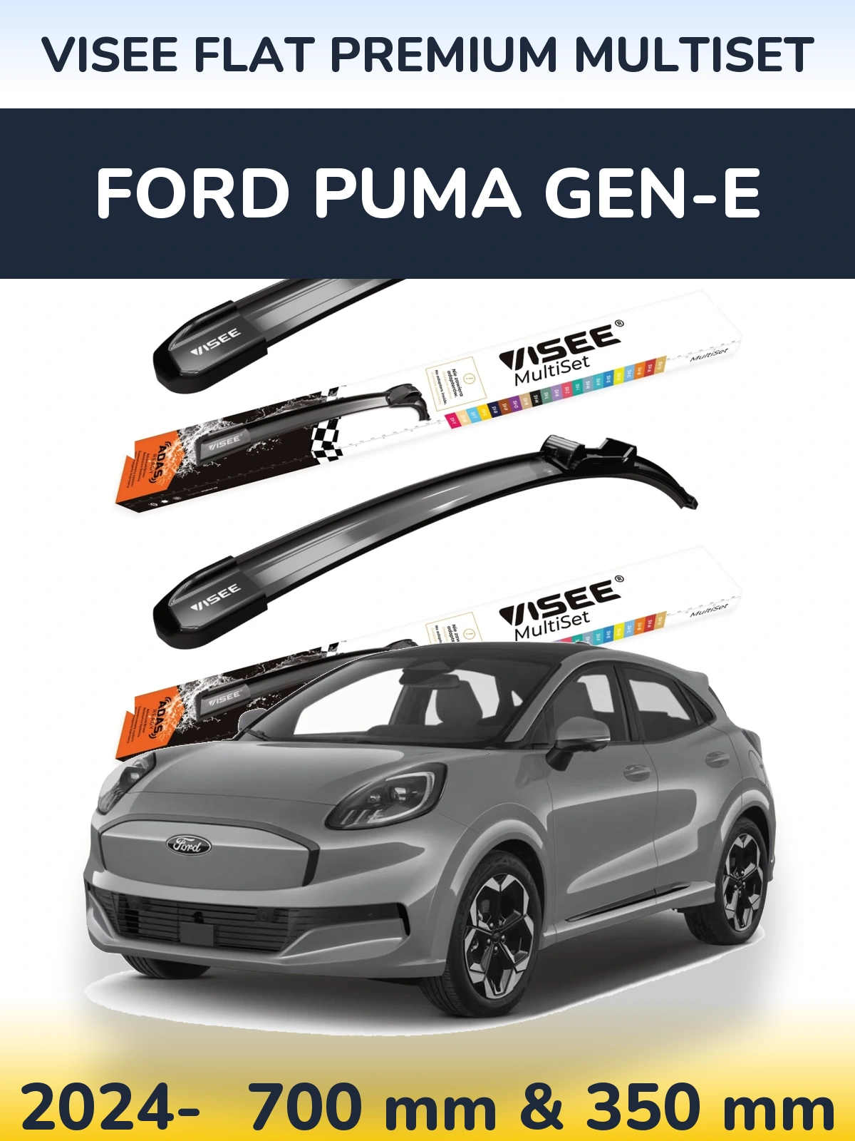 Komplet przednich wycieraczek VISEE FLAT PREMIUM MultiSet 700 & 350 mm do Ford Puma Gen-E 2024-2026