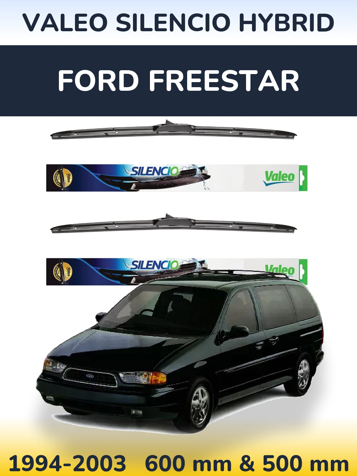 Комплект передних дворников Valeo Silencio Hybrid 600 & 500 мм для Ford Freestar 1994-2003