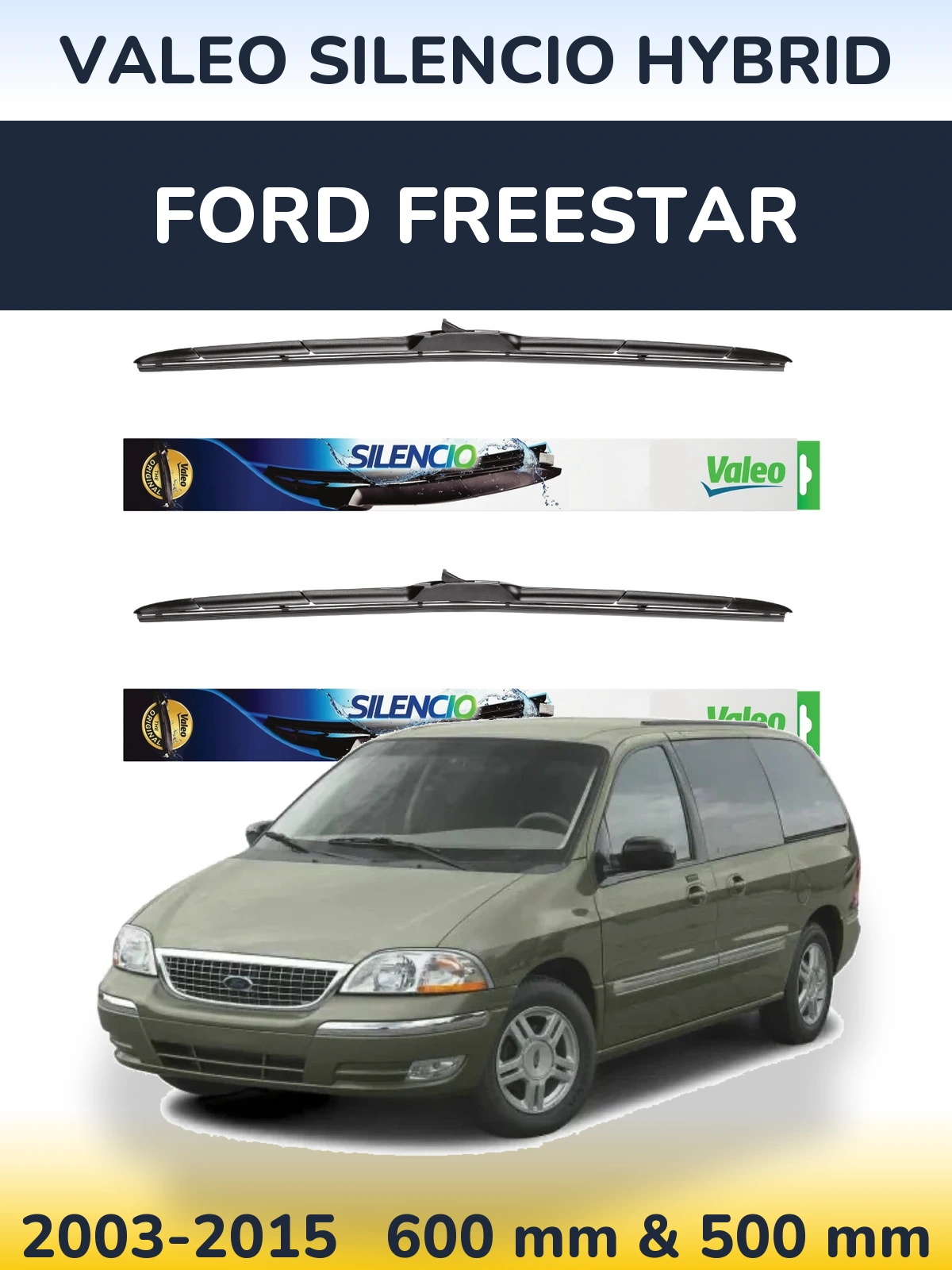 Комплект передних дворников Valeo Silencio Hybrid 600 & 500 мм для Ford Freestar 2003-2015
