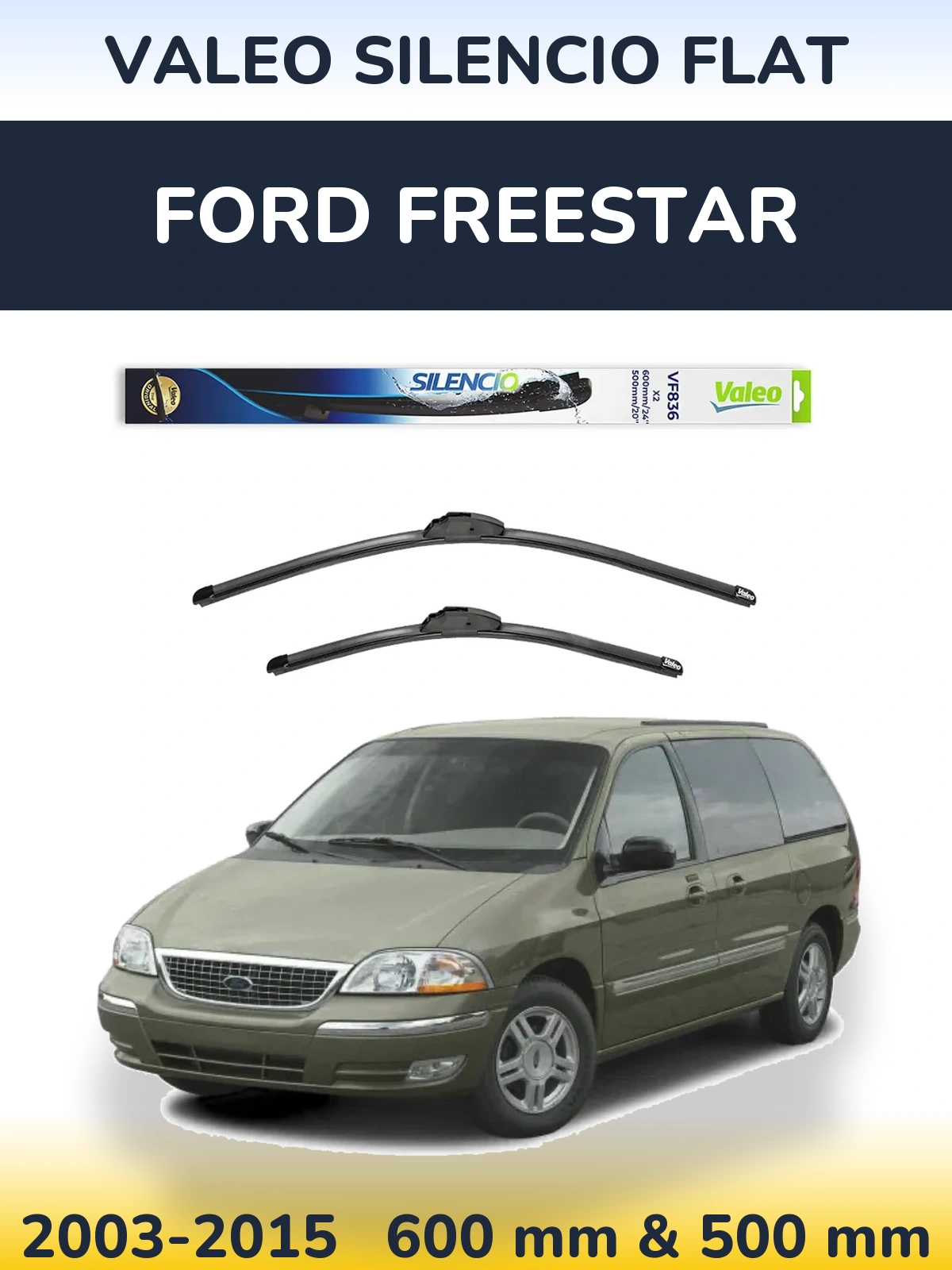 Komplet przednich wycieraczek Valeo Silencio Flat 600 & 500 mm do Ford Freestar 2003-2015