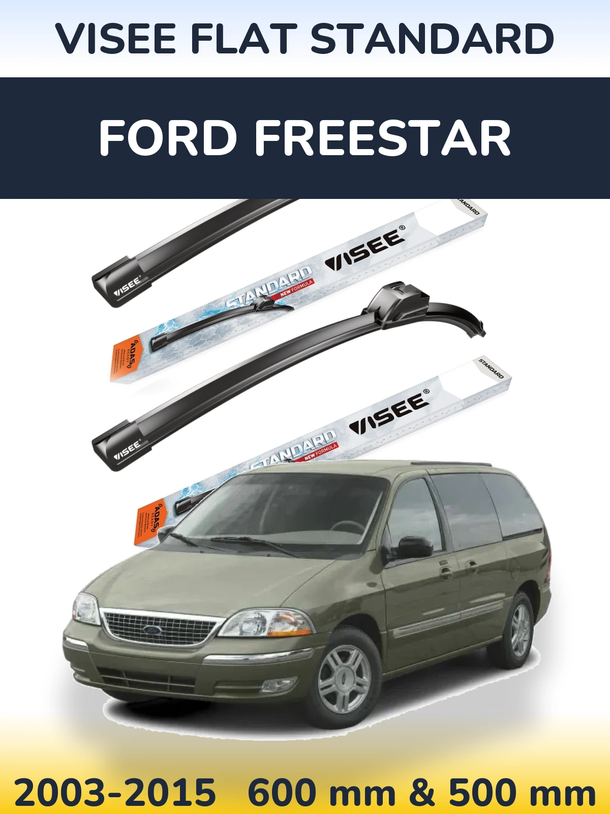 Комплект передних дворников VISEE FLAT STANDARD 600 & 500 мм для Ford Freestar 2003-2015