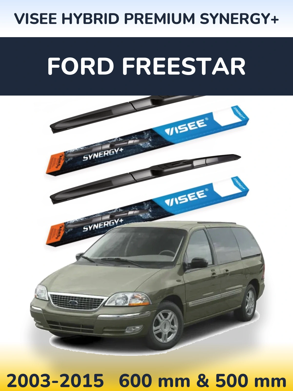 Комплект передних дворников VISEE HYBRID PREMIUM SYNERGY+ 600 & 500 мм для Ford Freestar 2003-2015